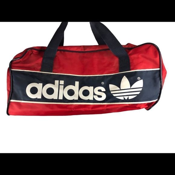 Vintage 80s 90s Adidas Duffle Bag Gym Travel Retro Spellout Mega Red Duffel - Picture 3 of 8